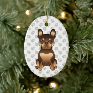 Chocolate And Tan French Bulldog Cute Dog & Text Ceramic Tree Decoration
