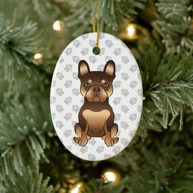 Chocolate And Tan French Bulldog Cute Dog & Text Ceramic Tree Decoration (Tree)