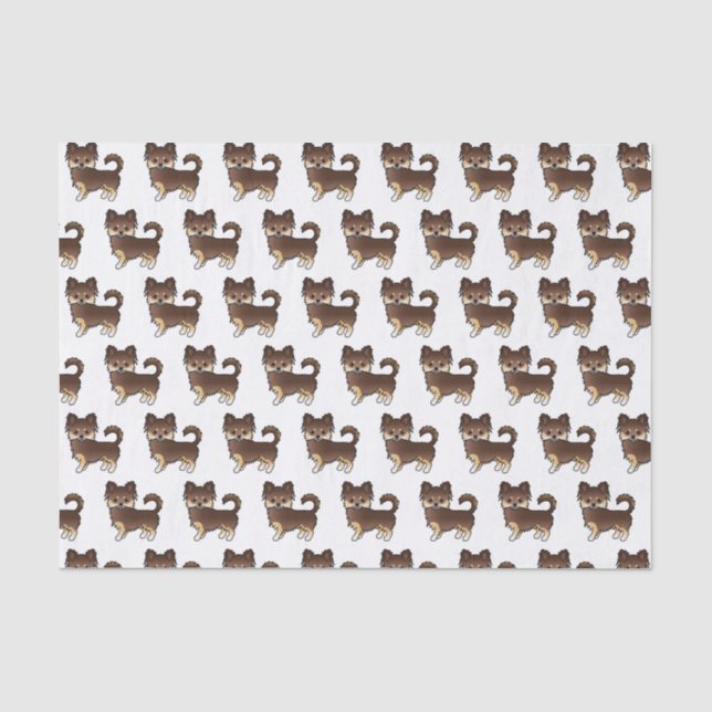 Chocolate And Tan Long Coat Chihuahua Dog Pattern Tissue Paper (Front)