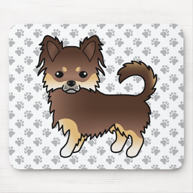 Chocolate And Tan Long Coat Chihuahua Dog & Paws Mouse Mat (Front)