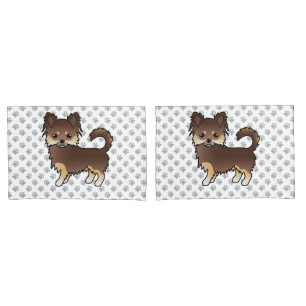 Chocolate And Tan Long Coat Chihuahua Dog & Paws Pillowcase