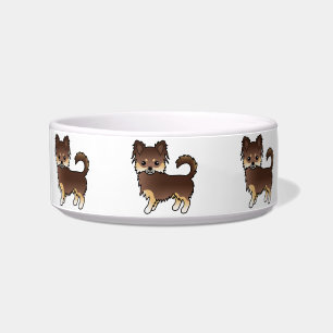 Chocolate And Tan Long Coat Chihuahua Dogs Bowl