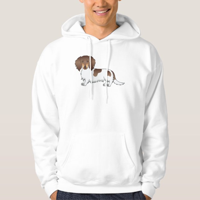 Chocolate And Tan Piebald Long Hair Dachshund Dog Hoodie (Front)