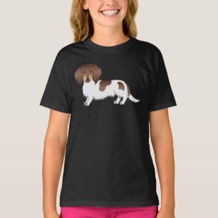 Chocolate And Tan Piebald Long Hair Dachshund Dog T-Shirt