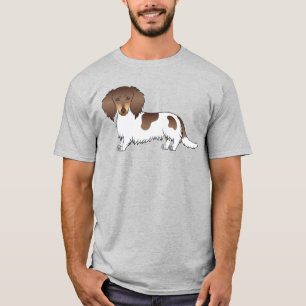 Chocolate And Tan Piebald Long Hair Dachshund Dog T-Shirt