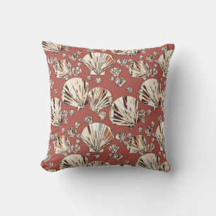 Chocolate and tan sea shells, chocolate background cushion