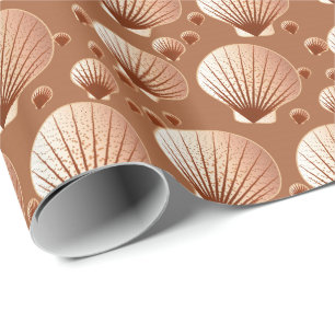 Chocolate and tan seashells on cocoa brown wrapping paper
