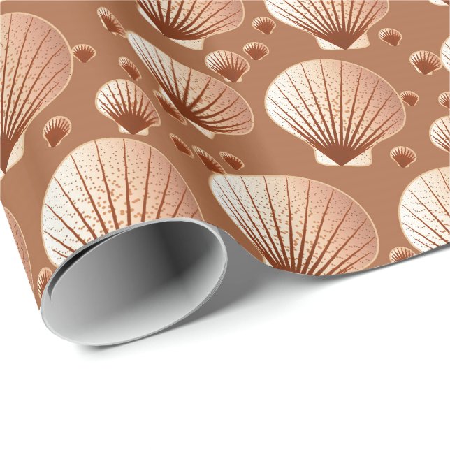 Chocolate and tan seashells on cocoa brown wrapping paper (Roll Corner)