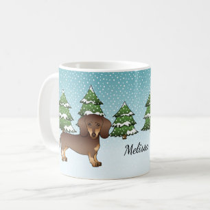 Chocolate And Tan Short Hair Dachshund In Winter Coffee Mug
