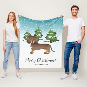 Chocolate And Tan Short Hair Dachshund In Winter Fleece Blanket