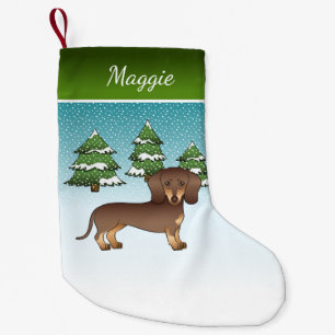 Chocolate And Tan Short Hair Dachshund In Winter Small Christmas Stocking