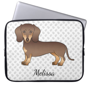 Chocolate And Tan Short Hair Dachshund & Name Laptop Sleeve