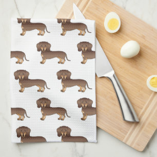 Chocolate And Tan Short Hair Dachshund Pattern Tea Towel
