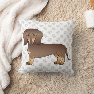 Chocolate And Tan Short Hair Dachshund & Paws Cushion