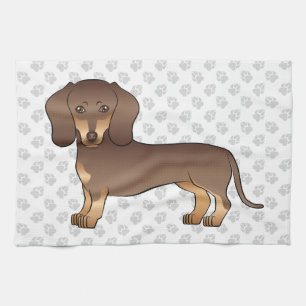Chocolate And Tan Short Hair Dachshund & Paws Tea Towel