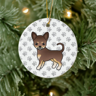 Chocolate And Tan Smooth Coat Chihuahua Dog & Paws Ceramic Tree Decoration