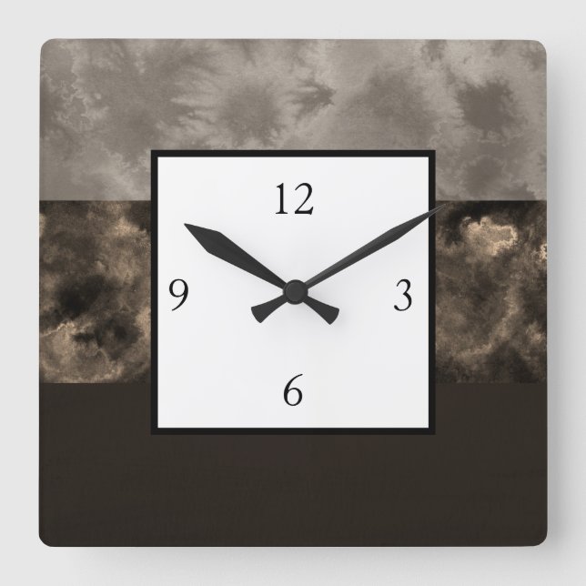 Chocolate and Taupe Block Stripes Square Wall Clock (Front)