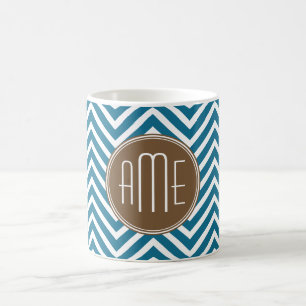Chocolate and Teal Chevron Pattern with Monogram Coffee Mug