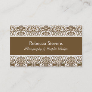 Chocolate and White Damask Business Card
