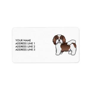 Chocolate And White Havanese Cartoon Dog & Text Label