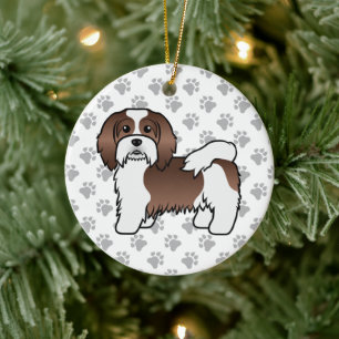 Chocolate And White Havanese Cute Cartoon Dog Ceramic Tree Decoration
