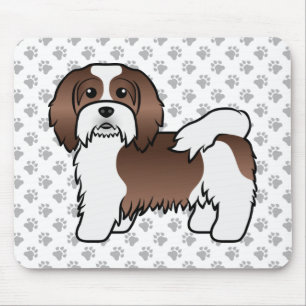 Chocolate And White Havanese Cute Cartoon Dog Mouse Mat