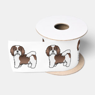 Chocolate And White Havanese Cute Cartoon Dog Satin Ribbon