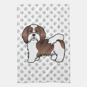 Chocolate And White Havanese Cute Cartoon Dog Tea Towel