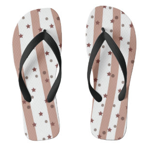 Chocolate and White Stripes with Stars Pattern Flip Flops