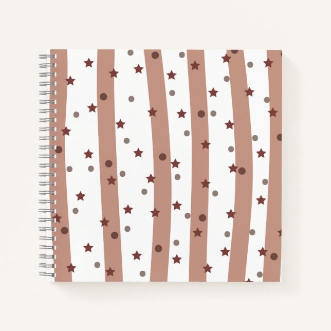 Chocolate and White Stripes with Stars Pattern Notebook (Front)