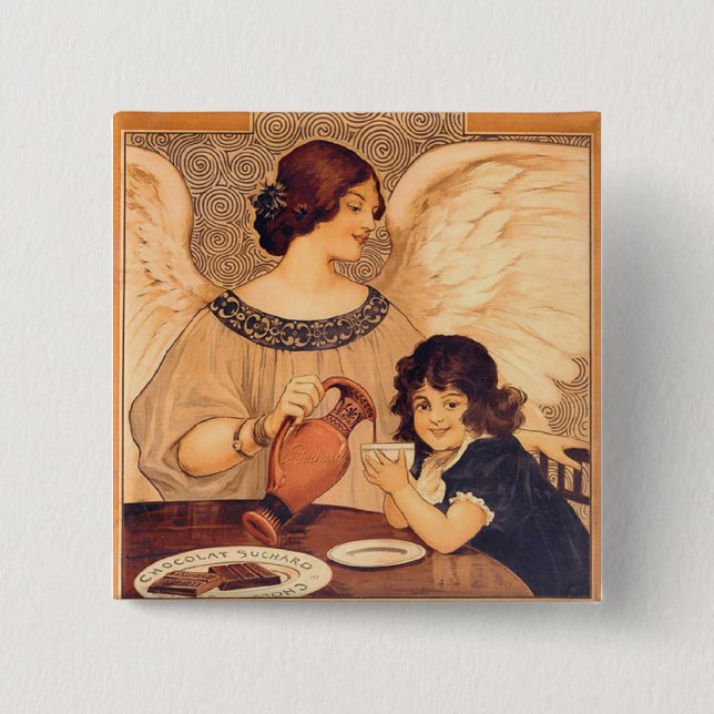 Chocolate Angel French Antique 15 Cm Square Badge (Front)