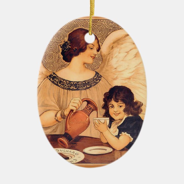 Chocolate Angel French Antique Ceramic Tree Decoration (Front)
