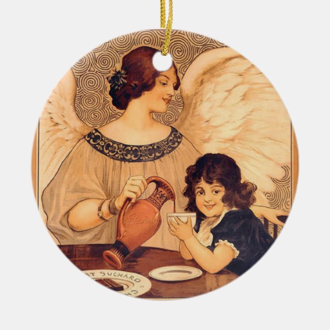 Chocolate Angel French Antique Ceramic Tree Decoration (Front)