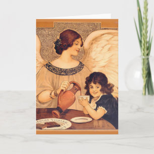 Chocolate Angel French Antique Holiday Card