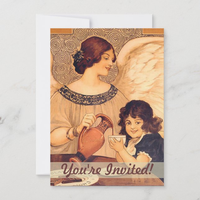 Chocolate Angel French Antique Invitation (Front)