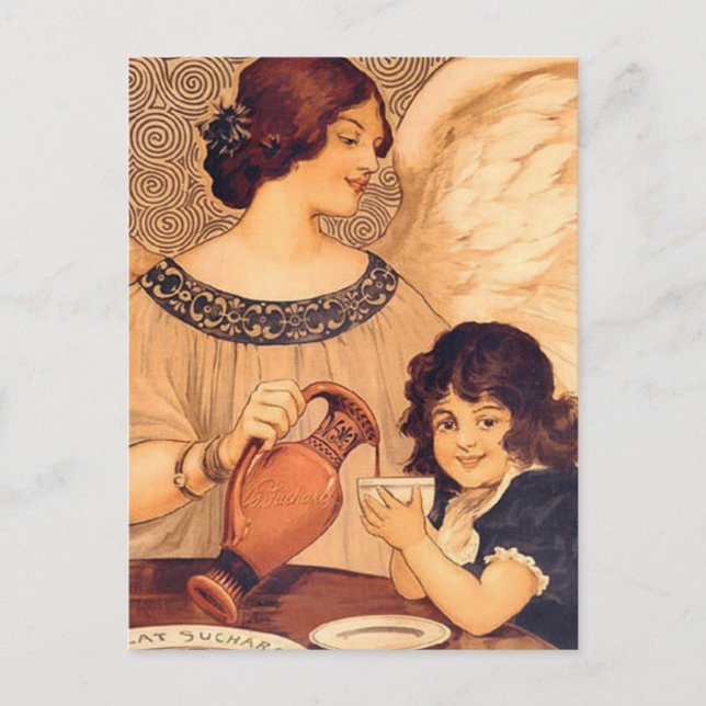 Chocolate Angel French Antique Invitation Postcard (Front)