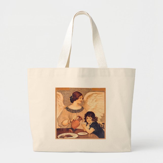 Chocolate Angel French Antique Large Tote Bag (Front)