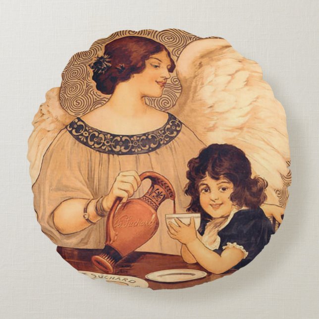 Chocolate Angel French Antique Round Cushion (Front)