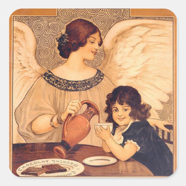 Chocolate Angel French Antique Square Sticker (Front)