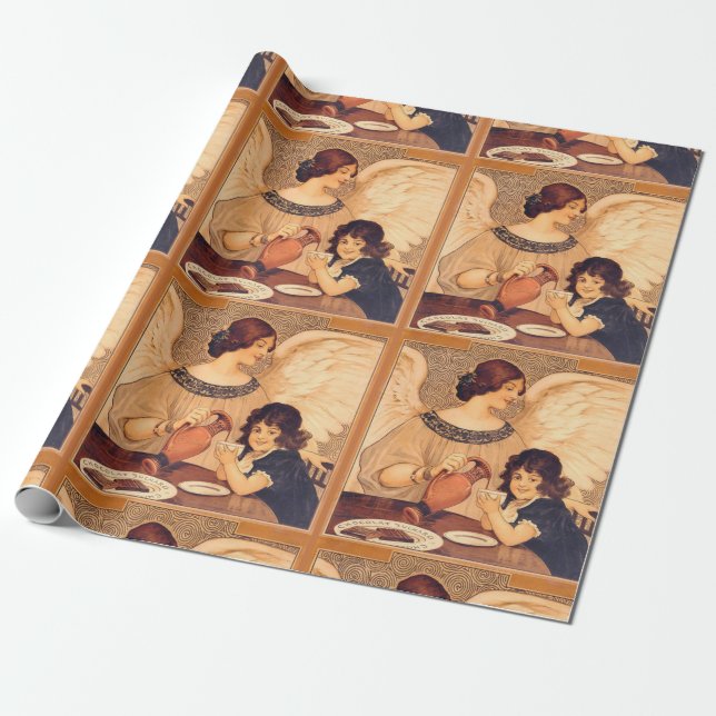 Chocolate Angel French Antique Wrapping Paper (Unrolled)