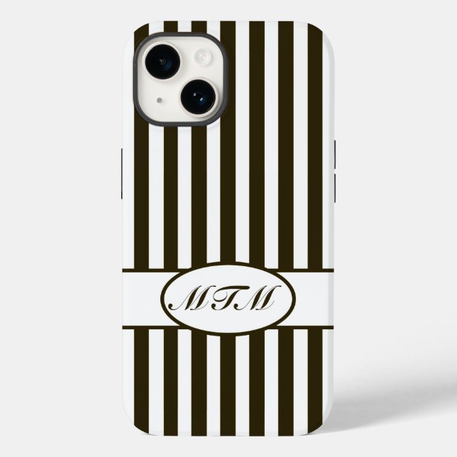 Chocolate Autumnal Stripes with monogram Case-Mate iPhone Case (Back)
