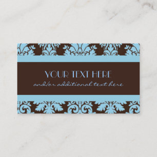 Chocolate & Baby Blue Damask Business Card