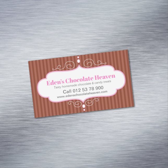 Chocolate bake shop brown stripe contact reminder 	Magnetic business card (In Situ)