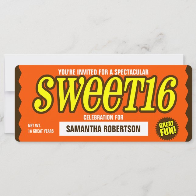 Chocolate Bar Sweet Sixteen Party Invitation (Front)
