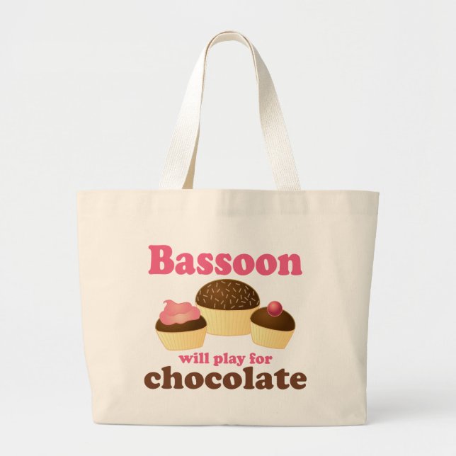Chocolate Bassoon Music Gift Large Tote Bag (Front)
