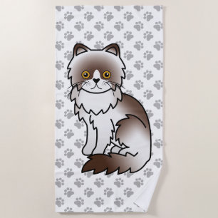 Chocolate Bi-Colour Persian Cute Cartoon Cat & Paw Beach Towel