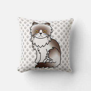 Chocolate Bi-Colour Persian Cute Cartoon Cat & Paw Cushion