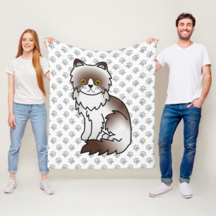 Chocolate Bi-Colour Persian Cute Cartoon Cat & Paw Fleece Blanket