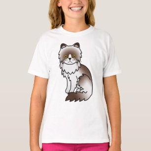 Chocolate Bi-Colour Persian Cute Cartoon Cat T-Shirt