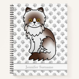 Chocolate Bi-Colour Persian Cute Cat & Custom Text Notebook